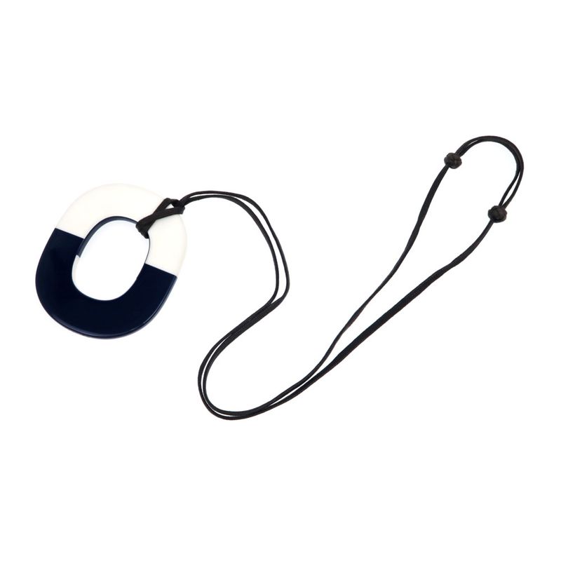 Hermes Necklace Ismu GM Lacquer- Buffalo Horn White Navy- Pendant