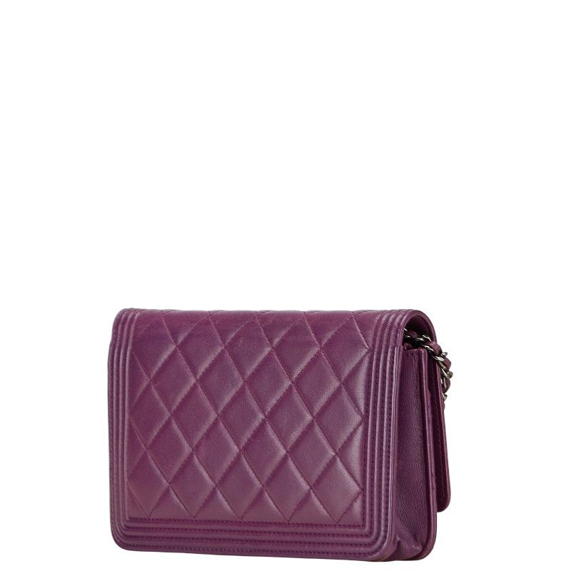 Chanel Boy Chanel Coco Mark Crossbody Chain Wallet Shoulder Bag Purple Lambskin