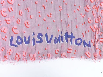 Authentic Louis Vuitton LV Leopard Large Shawl Cashmere Silk Grayish Pink