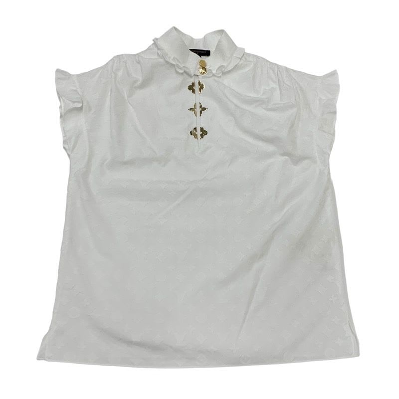 Louis Vuitton Top Cotton White Gold Shirt Blouse Monogram Short Sleeve