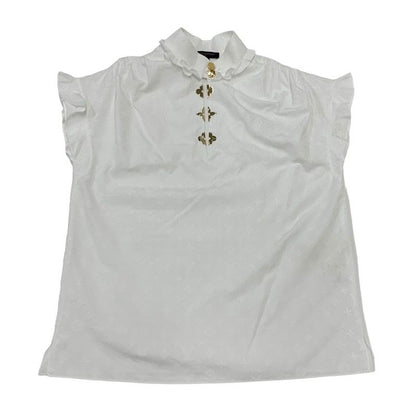 Louis Vuitton Top Cotton White Gold Shirt Blouse Monogram Short Sleeve