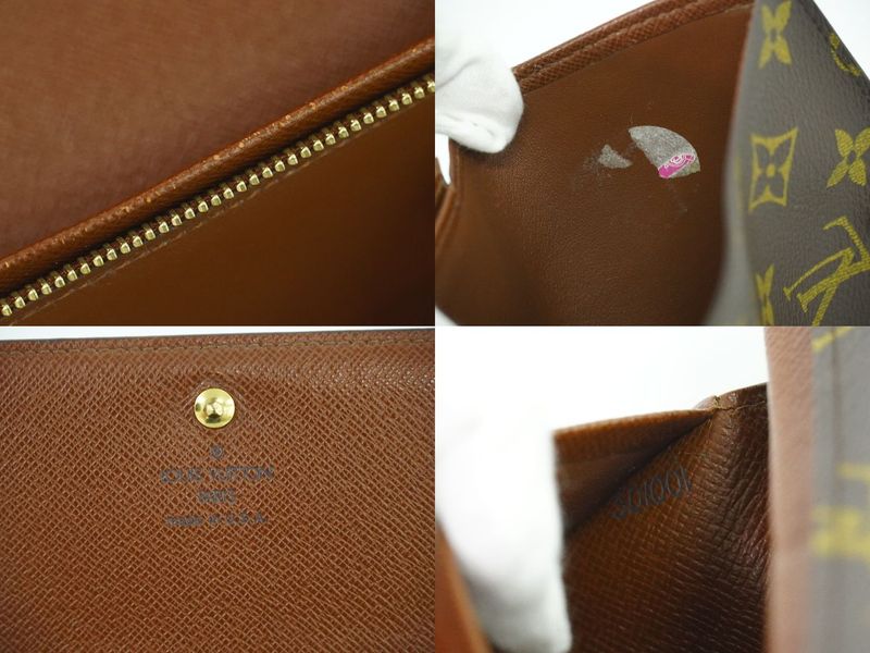 Authentic Louis Vuitton LV Porte Monet Vier Trésor Monogram Fold Wallet Brown