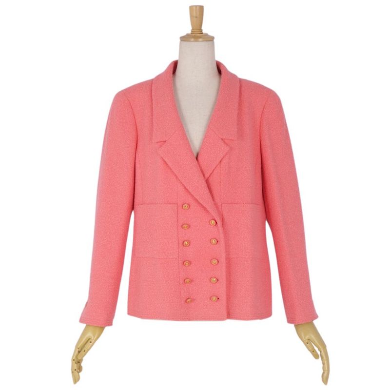 Vintage Chanel Jacket 96C Double Breasted Wool Tweed Coco Mark Button Outerwear