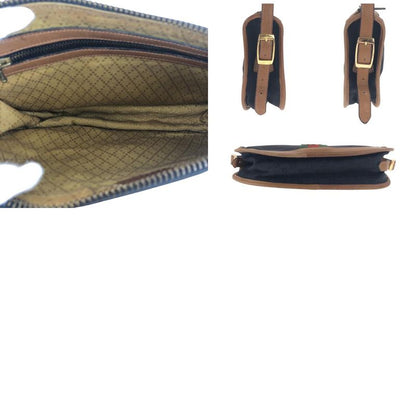 Gucci Vintage Old Gucci Sherry Line Black Brown GG Canvas/leather Shoulder Bag