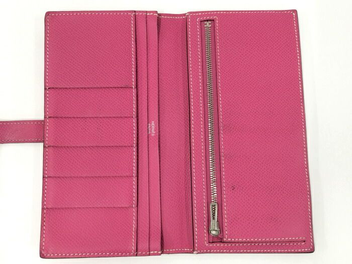 Hermes Bearn Souffle Foldable Long Wallet Leather Purple Silver Hardware □P