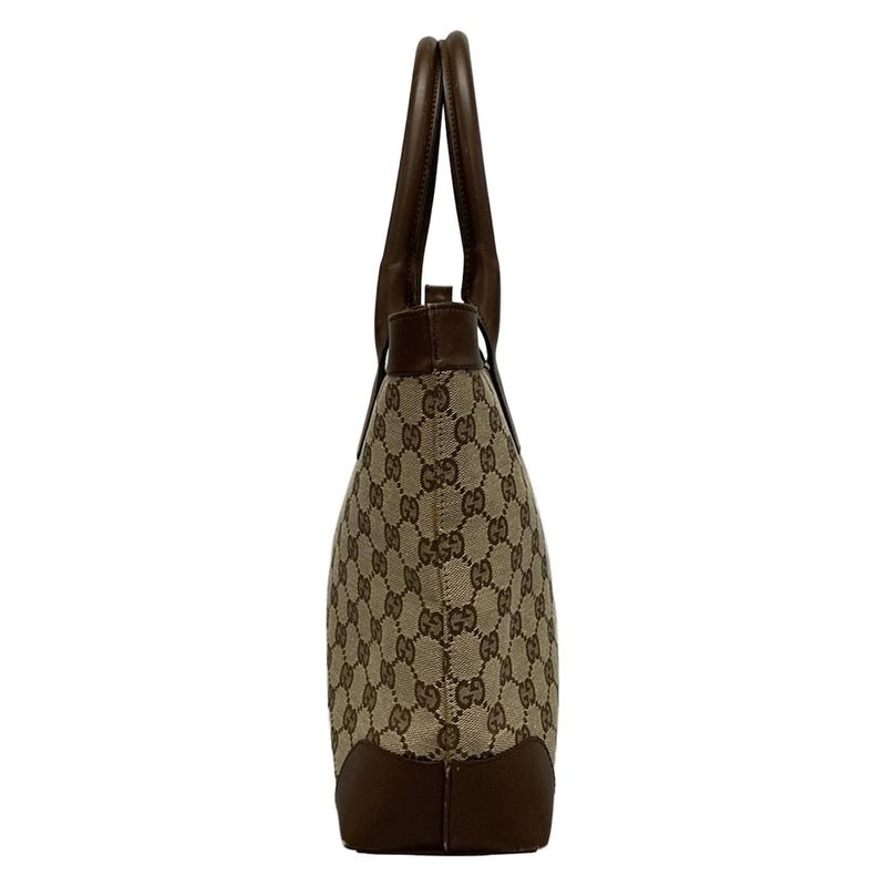 Gucci Handbag GG Pattern 21119 Beige And Dark Brown Leather