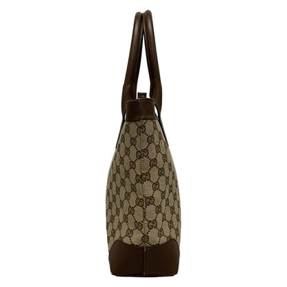 Gucci Handbag GG Pattern 21119 Beige And Dark Brown Leather