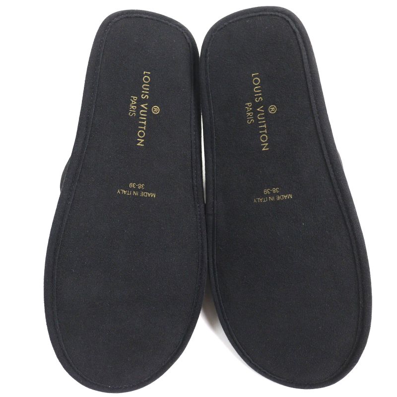 Louis Vuitton LV Sweet Line Logo Embroidery Satin Slippers Room Shoes Black