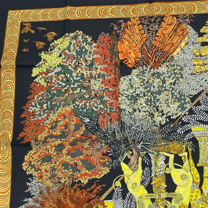 Hermes Carre 90 Les Legendes De L'arbre Wooden Legend Scarf Black