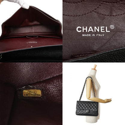 Chanel Coco Mark Matelasse 30 Double Flap Chain Shoulder Bag Black Caviar Skin