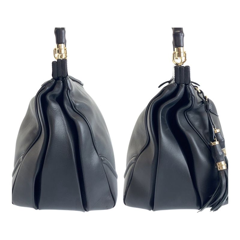 Gucci Bamboo Black Gold Hardware Leather 296860 Handbag Women 504398