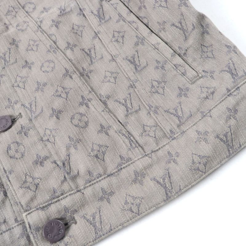 Louis Vuitton 2021 Hha21w Logo Button Flap Pockets Monogram Denim Jacket Gray