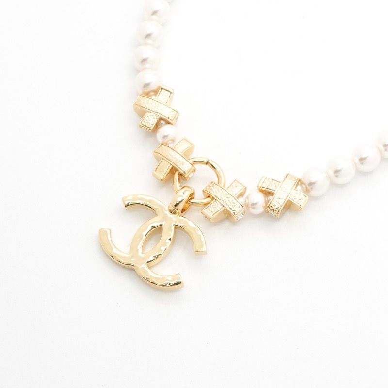 Chanel Necklace Pendant Choker Gold Coco Mark Rhinestone Pearl