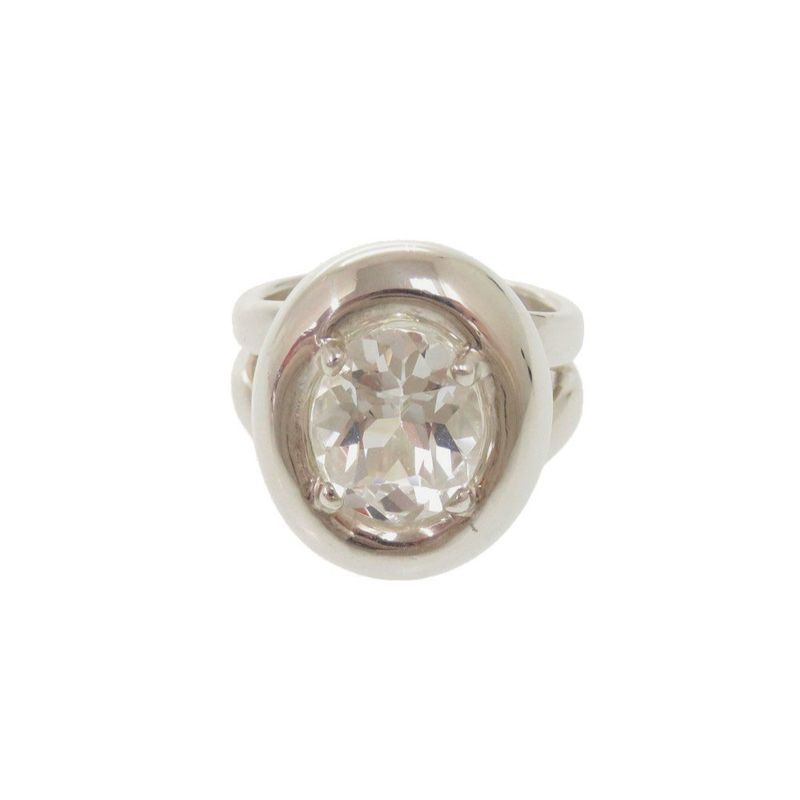 Hermes Vintage Gaucho Silver 925 White Topaz #17 Silver Ring 0267 Hermes