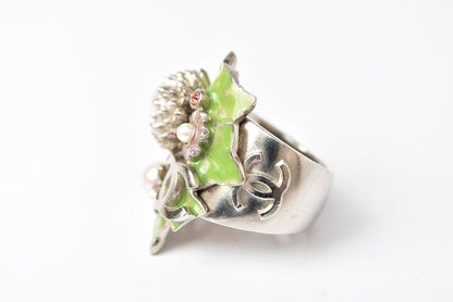 Chanel Ring Coco Mark Pearl Leaf Motif Silver Size 14