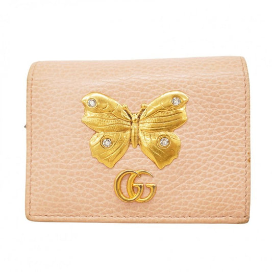Gucci Wallet GG Marmont Butterfly 499361 Leather Pink Beige Gold Hardware Women