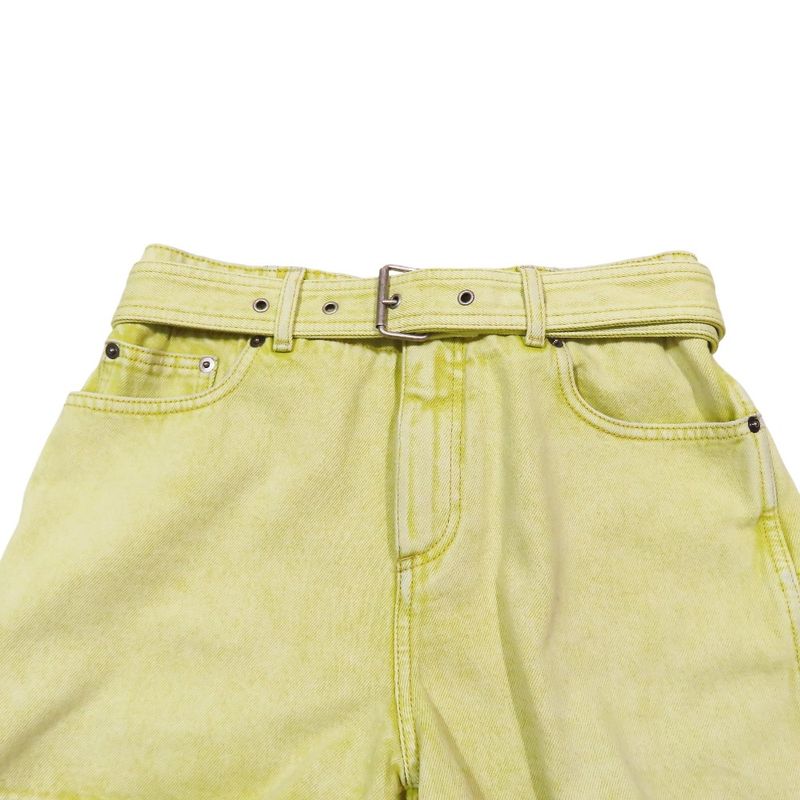 22SS Christian DIOR Washed Denim Shorts Zip Fly With Belt F36 Yellow Women Used