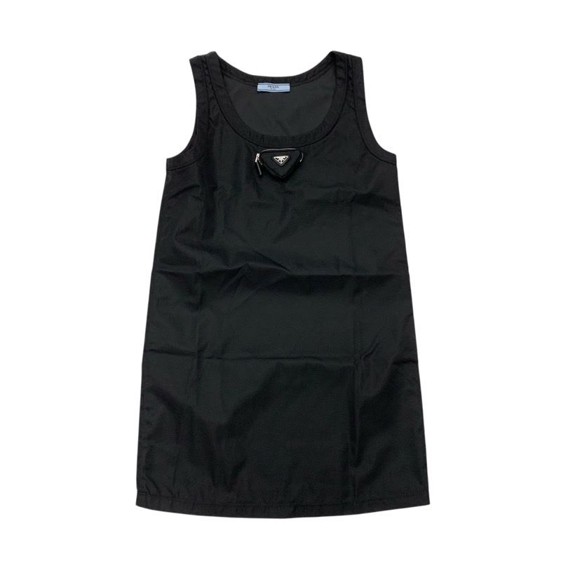 Prada Dress Recycled Polyamide Black Silver Re-nylon Triangle Logo 23 AW