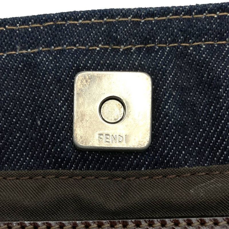 Fendi Handbag Tote Bag Denim Leather Navy Women Men Fashion