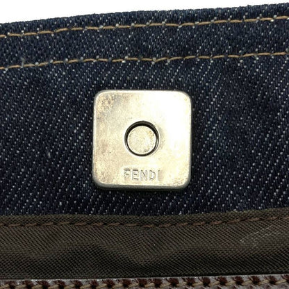 Fendi Handbag Tote Bag Denim Leather Navy Women Men Fashion