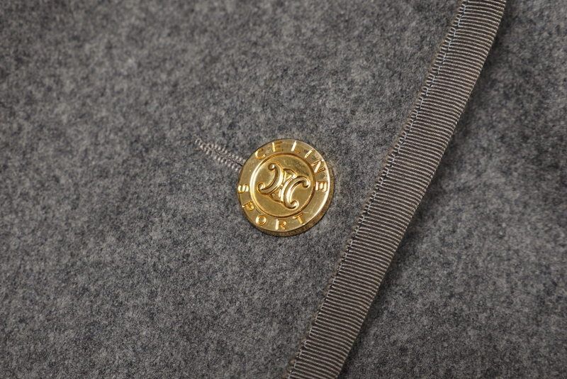 Celine Vintage Stainless Steel Collar Coat Belted Coat Long Coat Logo Buttons