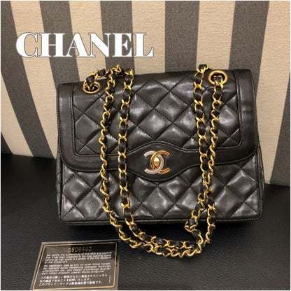 ◎ Authentic Chanel Paris Limited Matelasse Shoulder Bag Chain Black Gold
