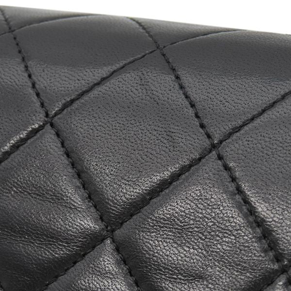 Chanel Shoulder Bag Matelasse Full Flap Lambskin Black Gold Hardware Black