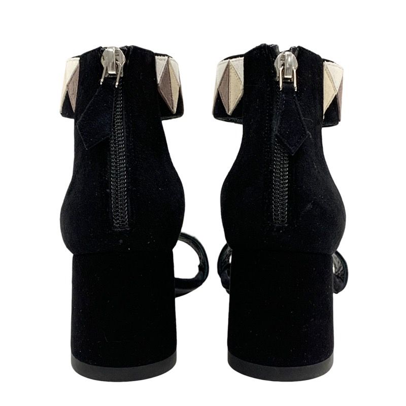 Hermes Sandals Shoes Suede Black Beige Ankle Strap