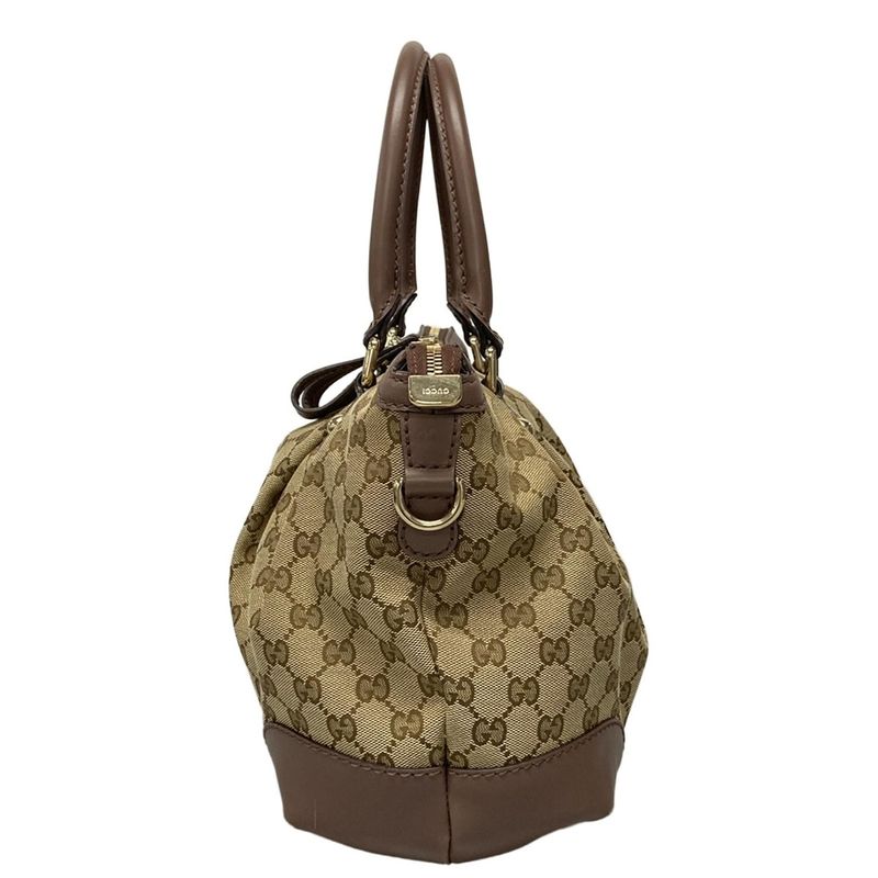 Gucci Handbag Sookie GG Pattern 247902 Beige Dark Brown And Purple Leather