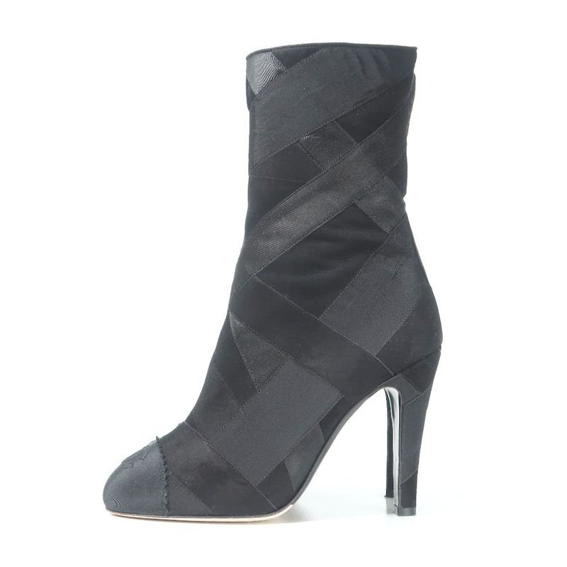 Chanel Boots Size 37 1 2 C Coco Mark Different Material Side Zip Pin Heel Midi