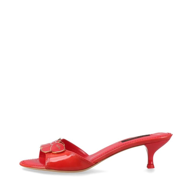 Louis Vuitton 08 Butterfly V Mark Patent Leather Mules Women's 35 Bl0048 Red