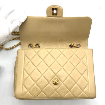 Chanel CC Logo Quilted Lambskin Straight Flap Beige Chain Shoulder Bag