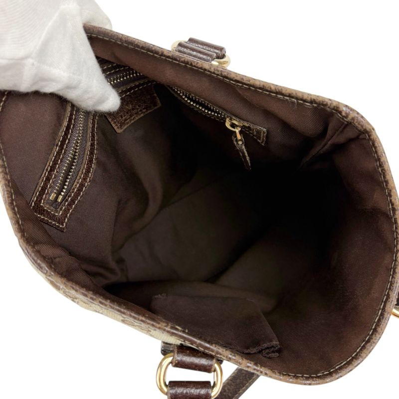 Gucci Mini Tote Handbag Brown GG Canvas Leather Gold Hardware