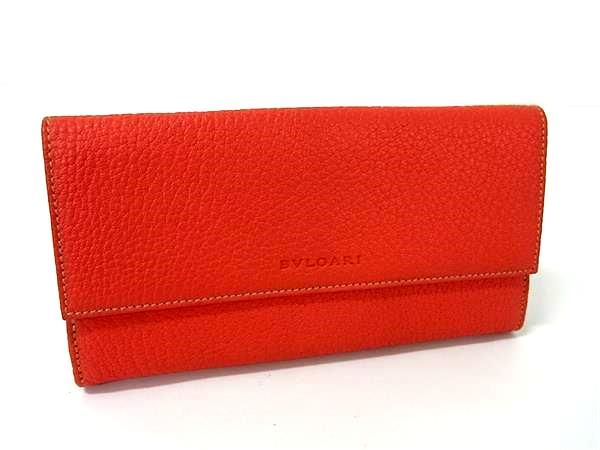 Bvlgari Leather Bifold Long Wallet Billfold Coin Purse Men's Women's Orange