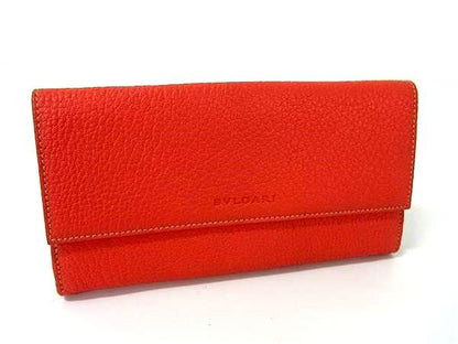 Bvlgari Leather Bifold Long Wallet Billfold Coin Purse Men's Women's Orange