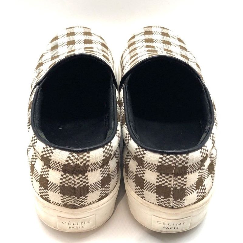 Celine Gingham Check Slip-on 40 Approx 26cm (10.24in) Brown White Checked Shoes