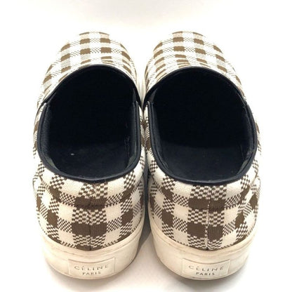 Celine Gingham Check Slip-on 40 Approx 26cm (10.24in) Brown White Checked Shoes
