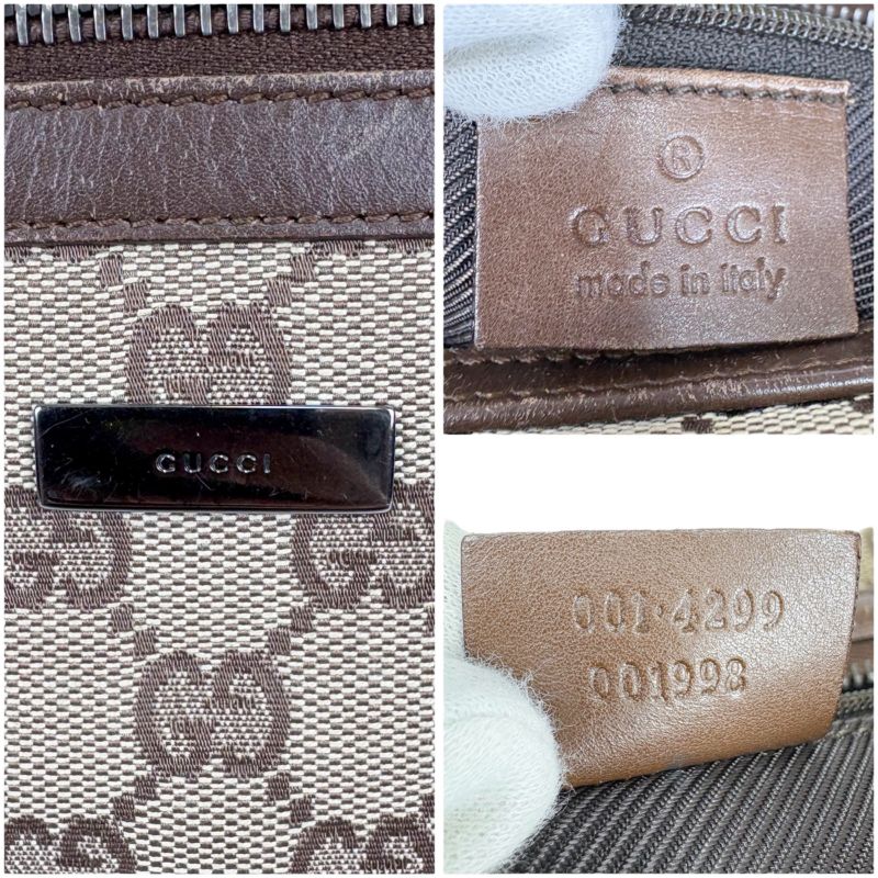 Gucci One Shoulder Bag GG Canvas Brown Leather Hobo Soho