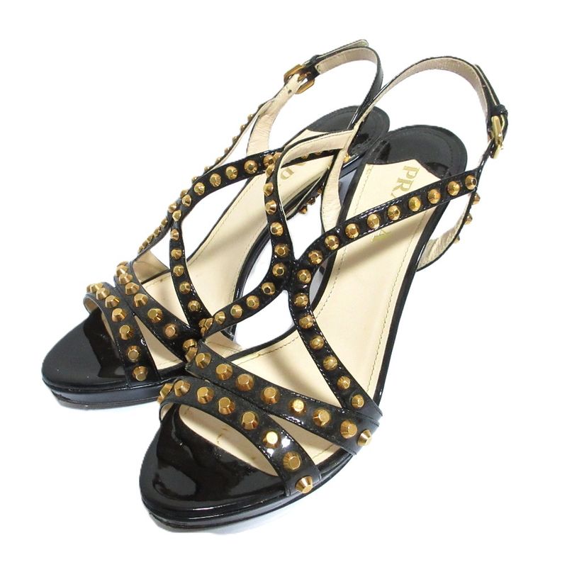 Prada Studded Enamel Back Strap Pin Heel Sandals 37 23.5cm (9.25in) Equivalent