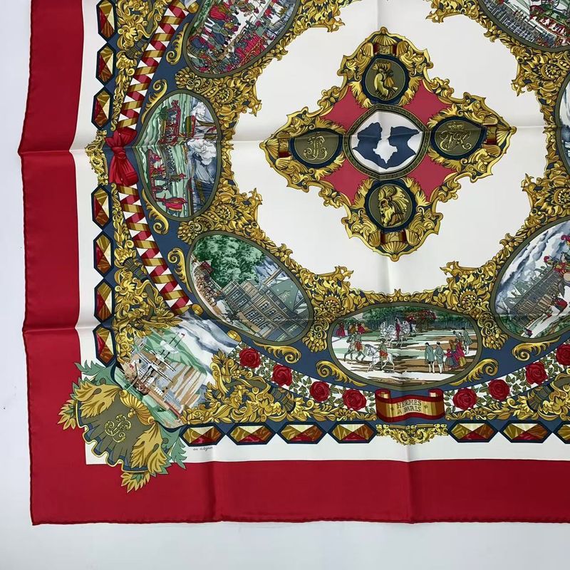 Hermes Carre 90 L'entente Cordiale French-british Alliance Scarf Silk Red