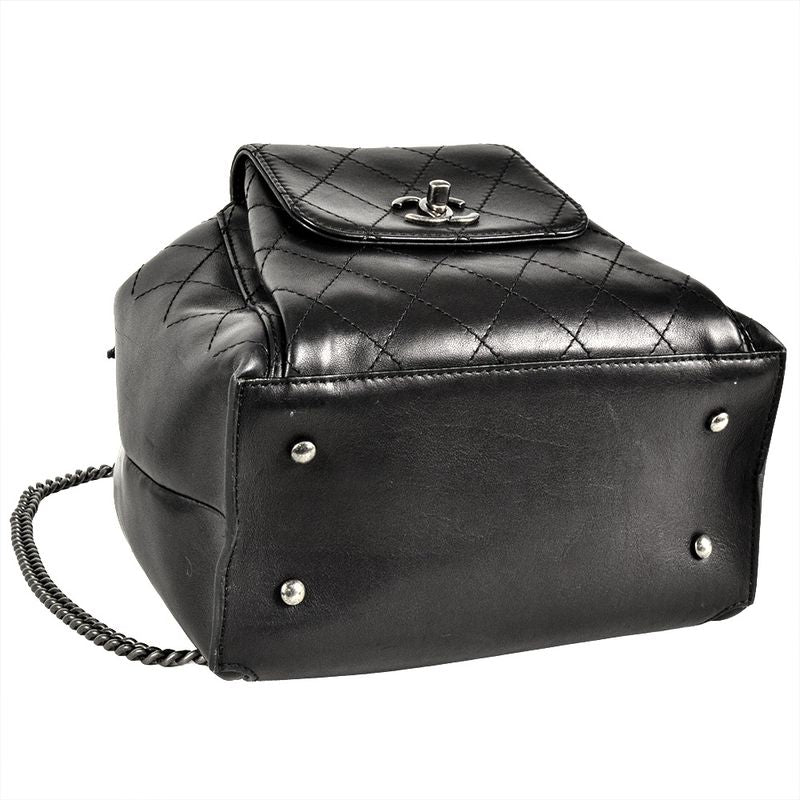Chanel Matelasse Backpack Black Silver Hardware Drawstring Coco Mark