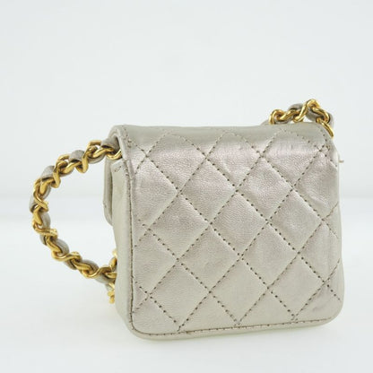 Chanel Chain Pochette Micro Matelasse Calf Silver Ladies Shoulder Bag