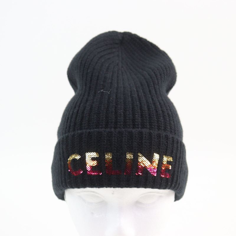 Celine 2a07z666q Embroidered Beanie 100% Wool Logo Embroidered Gradient Sequin