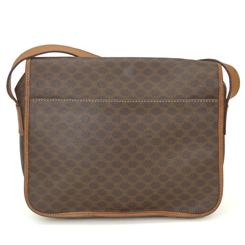 Celine Shoulder Bag Macadam Leather PVC Brown Gold Hardware Shoulder Crossbody