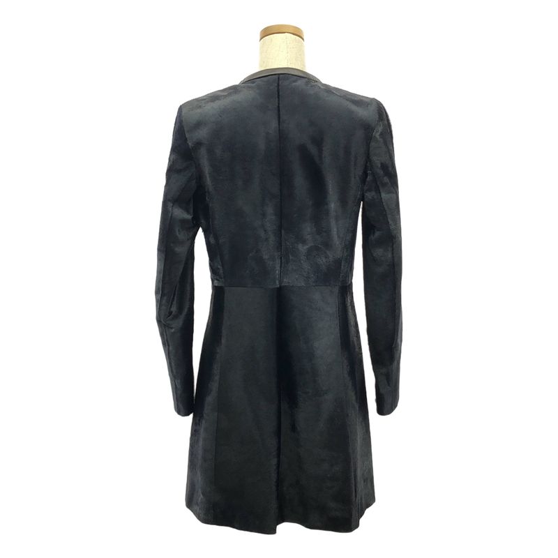 Prada - Leather Paneled Fur Collarless Long Coat - Fully Lined - 40 - Dark Navy