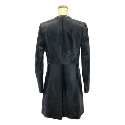 Prada - Leather Paneled Fur Collarless Long Coat - Fully Lined - 40 - Dark Navy