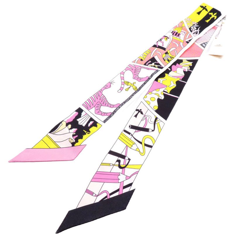 Hermes Twilly Factory Suit Scarf Silk Black 0106 Hermes