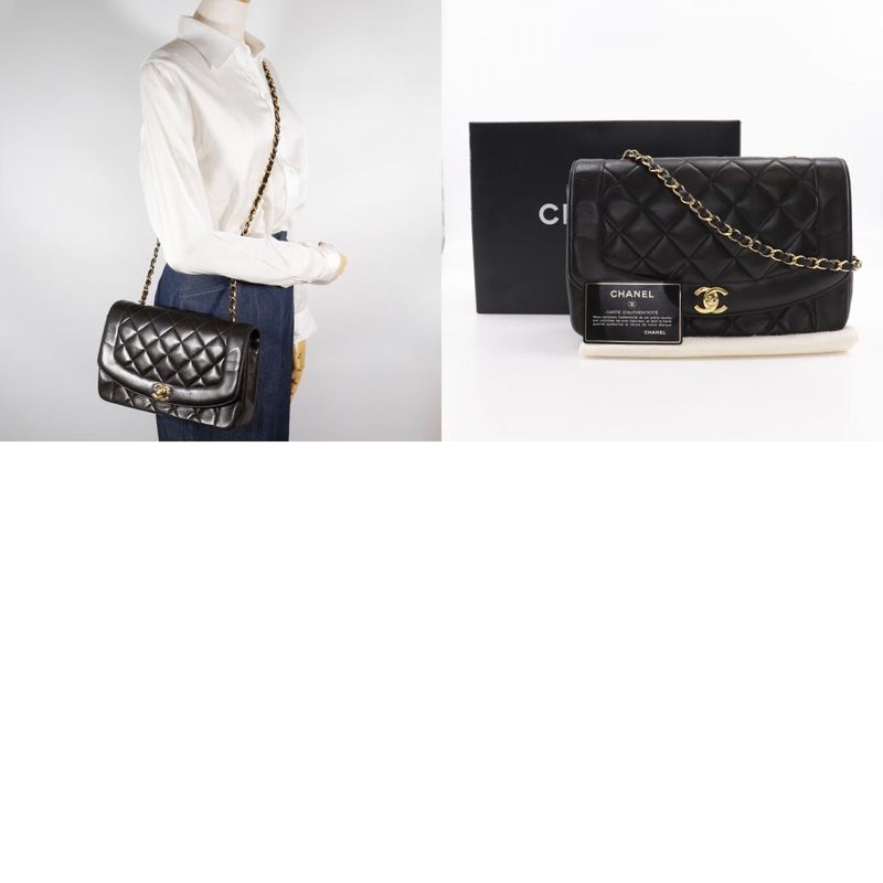 Chanel Diana 25 Matelasse Chain Shoulder Vintage A01165 Lambskin Black Ladies