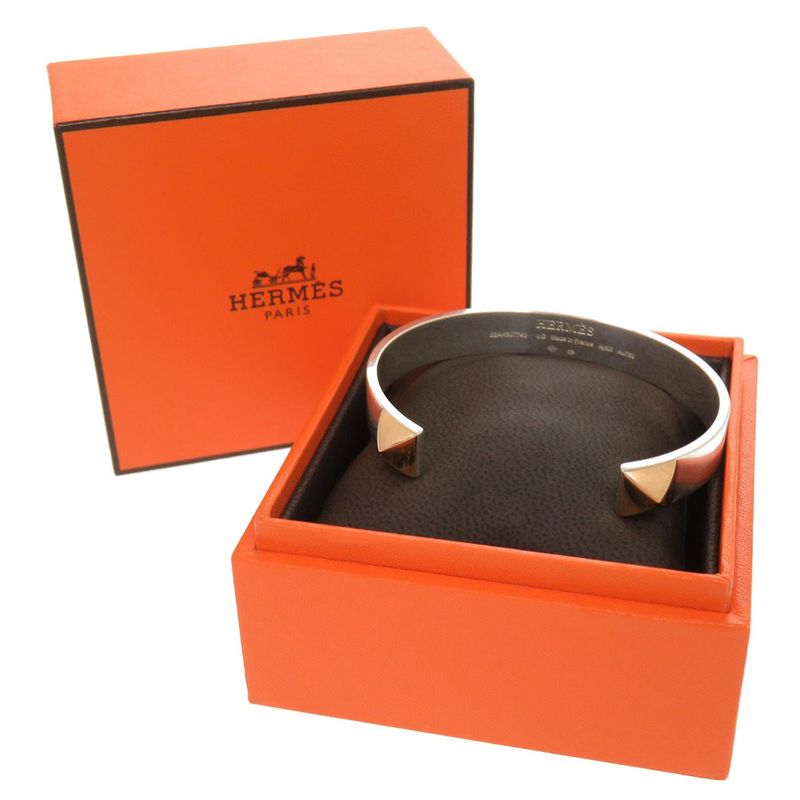 Hermes Clous De H Jonc 2 Clous H121455b Silver 925 18K Pink Gold Bracelet