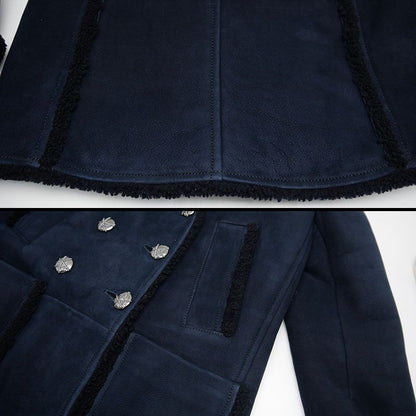 Chanel Sailor Collar Mouton Short Coat P59085 36 Navy